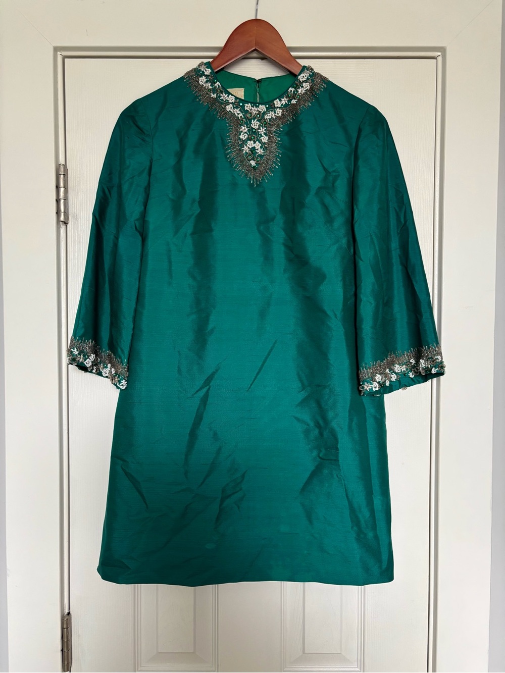 Authentic Vintage 1960s Weylies London Beaded Silk Mini Shift Dress Tunic